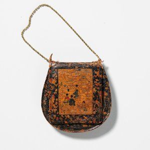 Vintage "Mikado" Handbag / Hand Tooled, Italian Made Leather w/ Matching Mirror